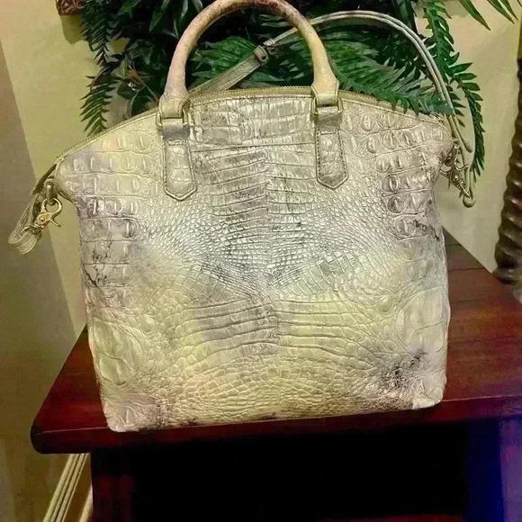 Brahmin Melbourne Collection Large Duxbury Crocodile-Embossed Dome Satchel Bag. - Picture 3 of 11